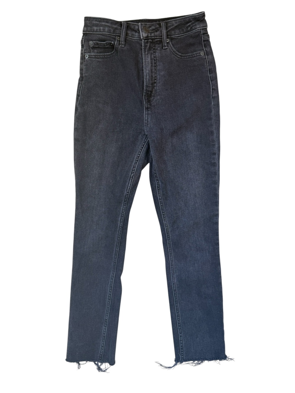 GAP Sky High Vintage Slim Black Jeans 25/0 High Rise Distressed Frayed Hem Denim